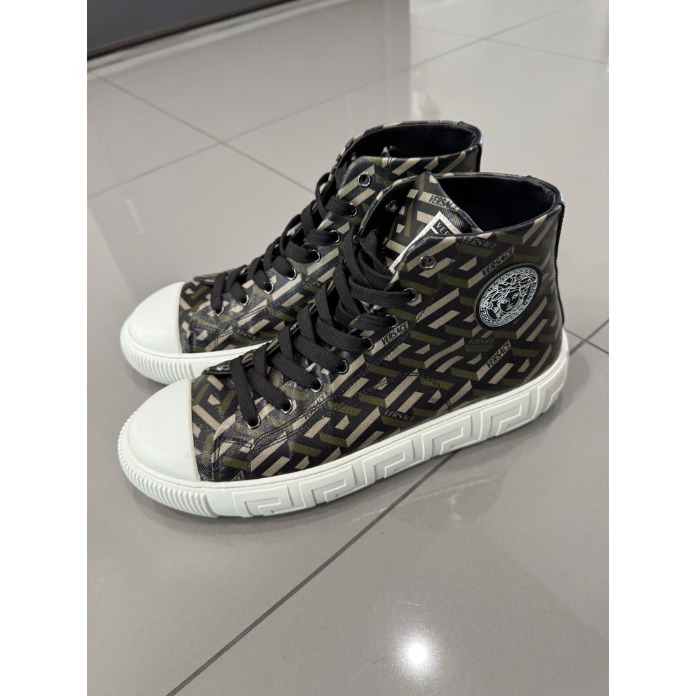 VERSACE  La Greca Collection Sneakers High Top Athletic Shoes Trainers 44.5 11.5